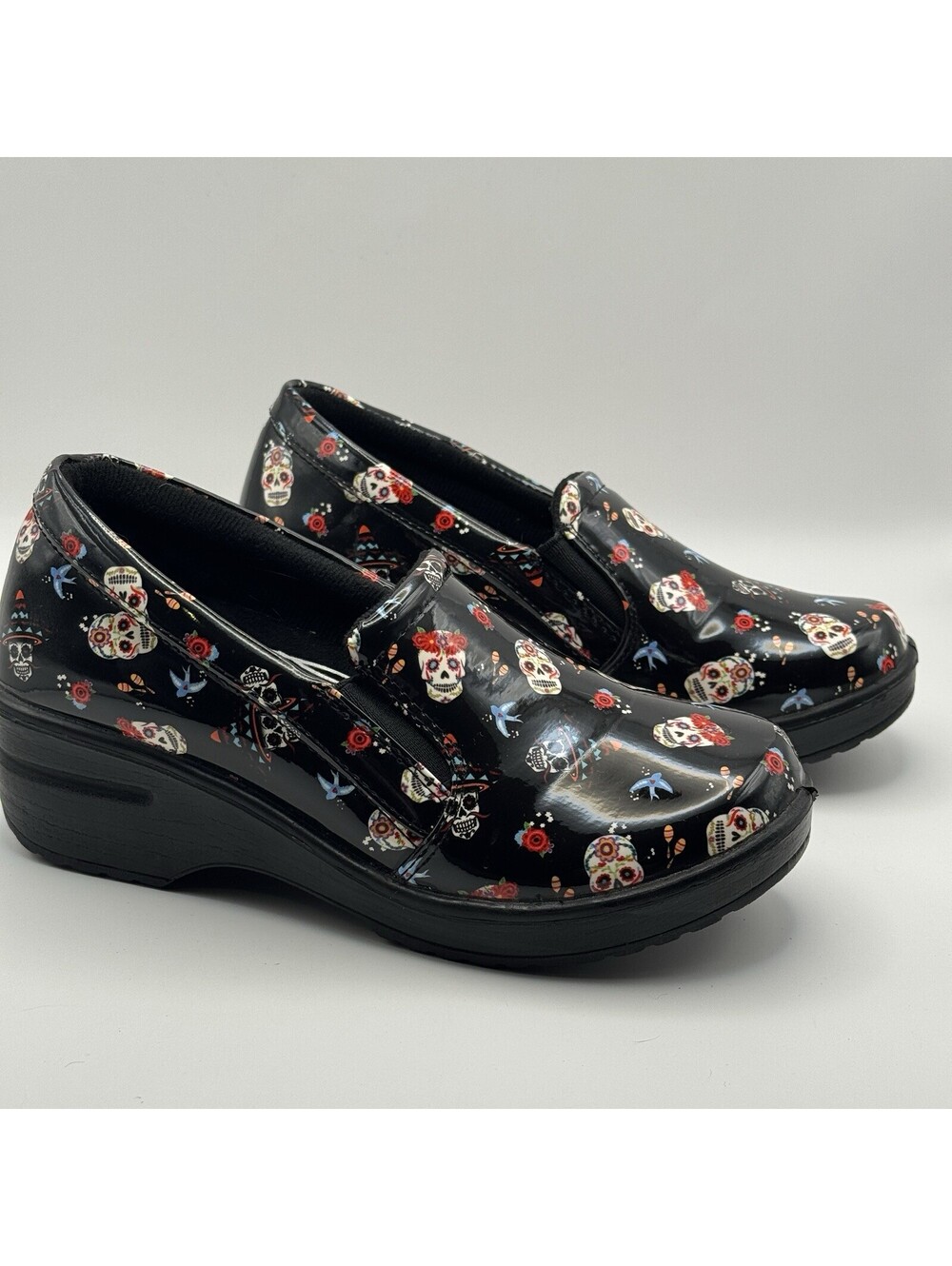Easy Work by Easy Street Slip Resistant Day of the Dead Sugar Skull Shoes Sz 7W